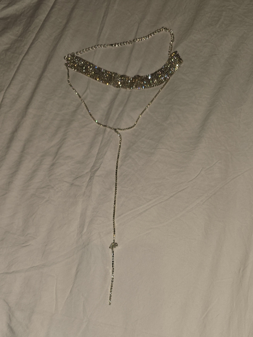 Crystal Layered Y-Necklace in Silver